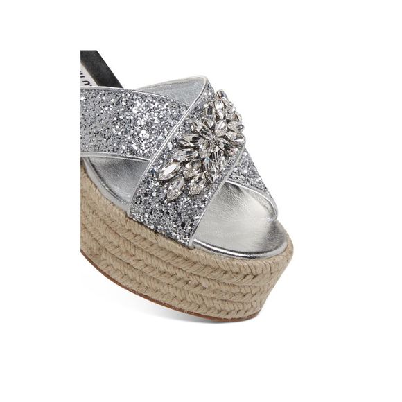 MIU MIU Silver Round Toe Wedge Slip On Leather Espadrille 36.5 - Picture 4 of 4